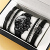 Black fashion sports watch set with bracelets for men