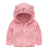 Pink plush jacket with bear ears on hood