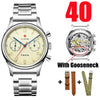 40mm chronograph watch with gooseneck, metal strap