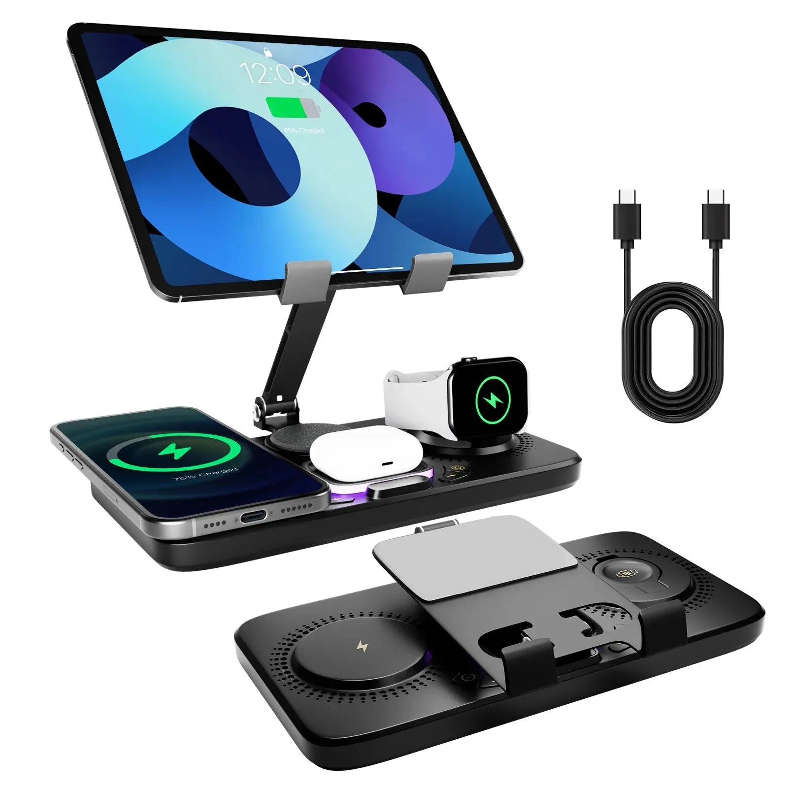 7 in 1 Wireless Charging Station with Clock and Night Light