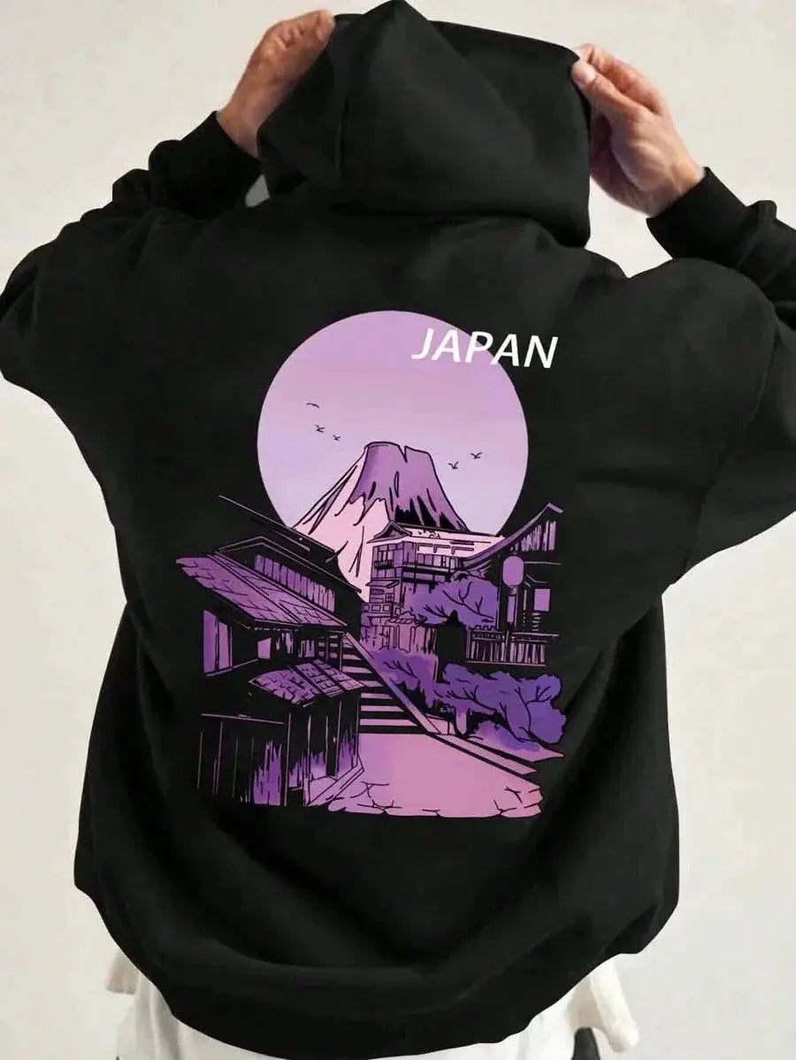 Men's streetwear hoodie, breathable soft cotton, graphic print for outdoor sports and casual use