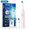 Pink rechargeable toothbrush with 4 heads