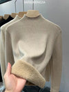 Beige women's winter turtleneck sweater, office style