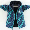 Teal patterned waterproof jacket with hood