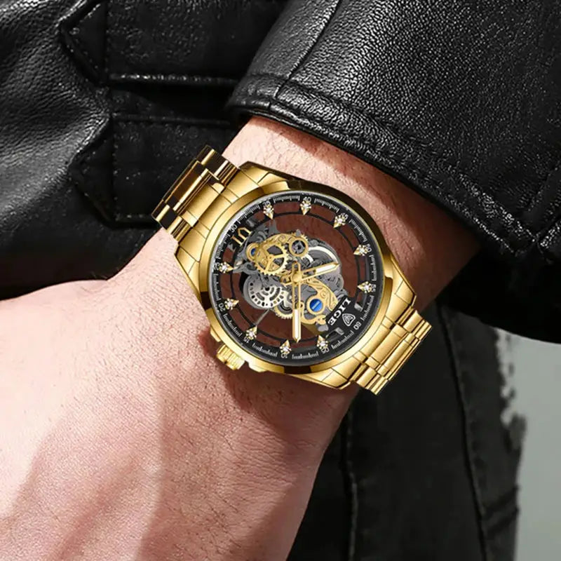 Men’s Skeleton  Watch Luxury Design Quartz Movement Waterproof Gift Box Included