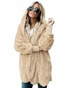 Light beige hooded double fleece cardigan jacket