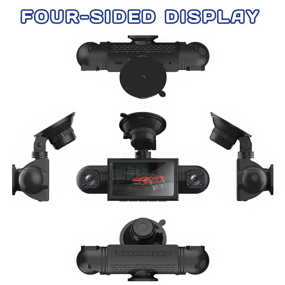 3.0″ IPS 360° Dash Camera HD 1080P 4Lens Driving Recorder with 32G Card for Loop Video Recording 24h Park Monitor GPS Navigation