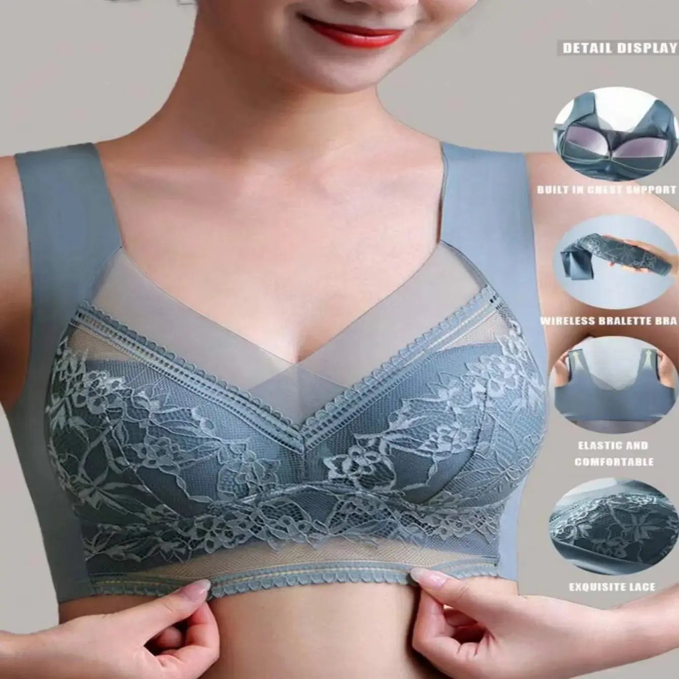 6-Piece Women's Lace Bra Set Wireless Push-Up & Silk-Free Comfort Fit