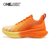 Orange cushioned running shoe with gradient sole