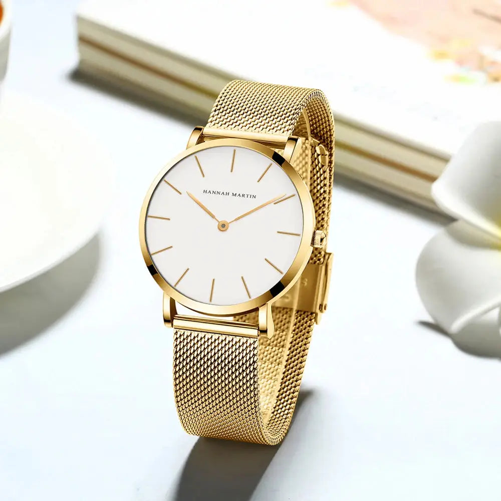Women’s Minimalist Quartz Watch – 36mm Rose Gold Waterproof Design with Nordic Fashion Style