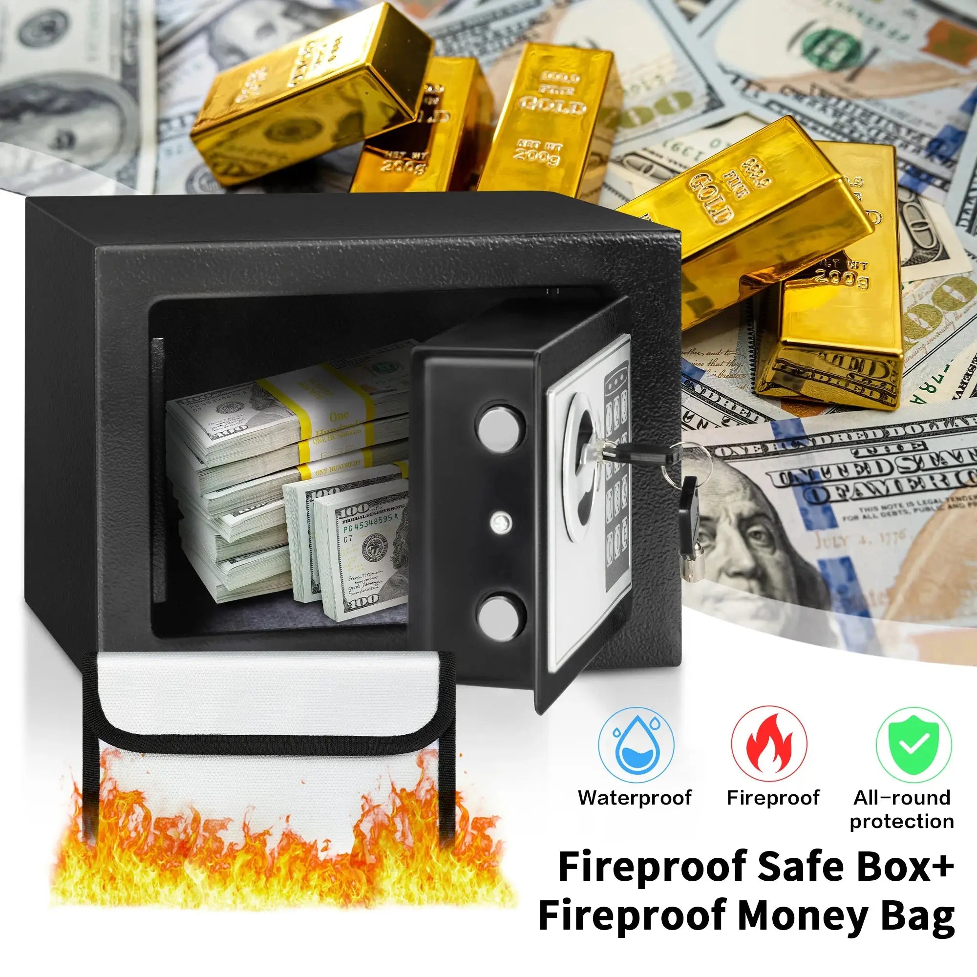 Deli 0.2 cu ft digital steel safe box with fireproof money bag, secure home storage for cash and hidden valuables