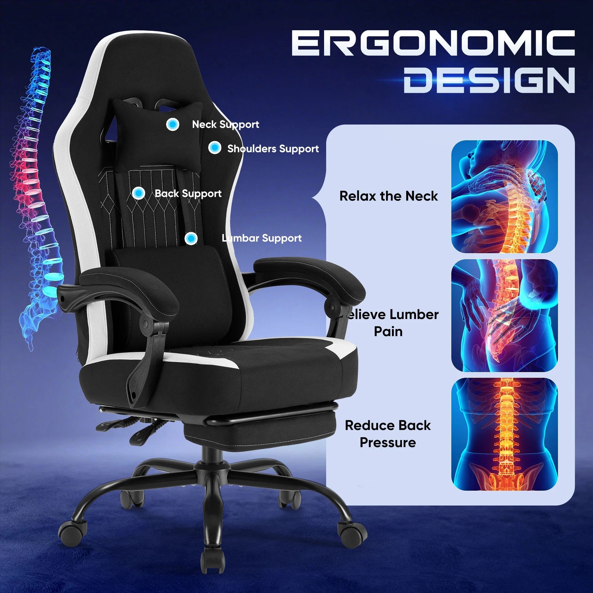 Ergonomic Gaming Chair 360 Swivel Adjustable with Support