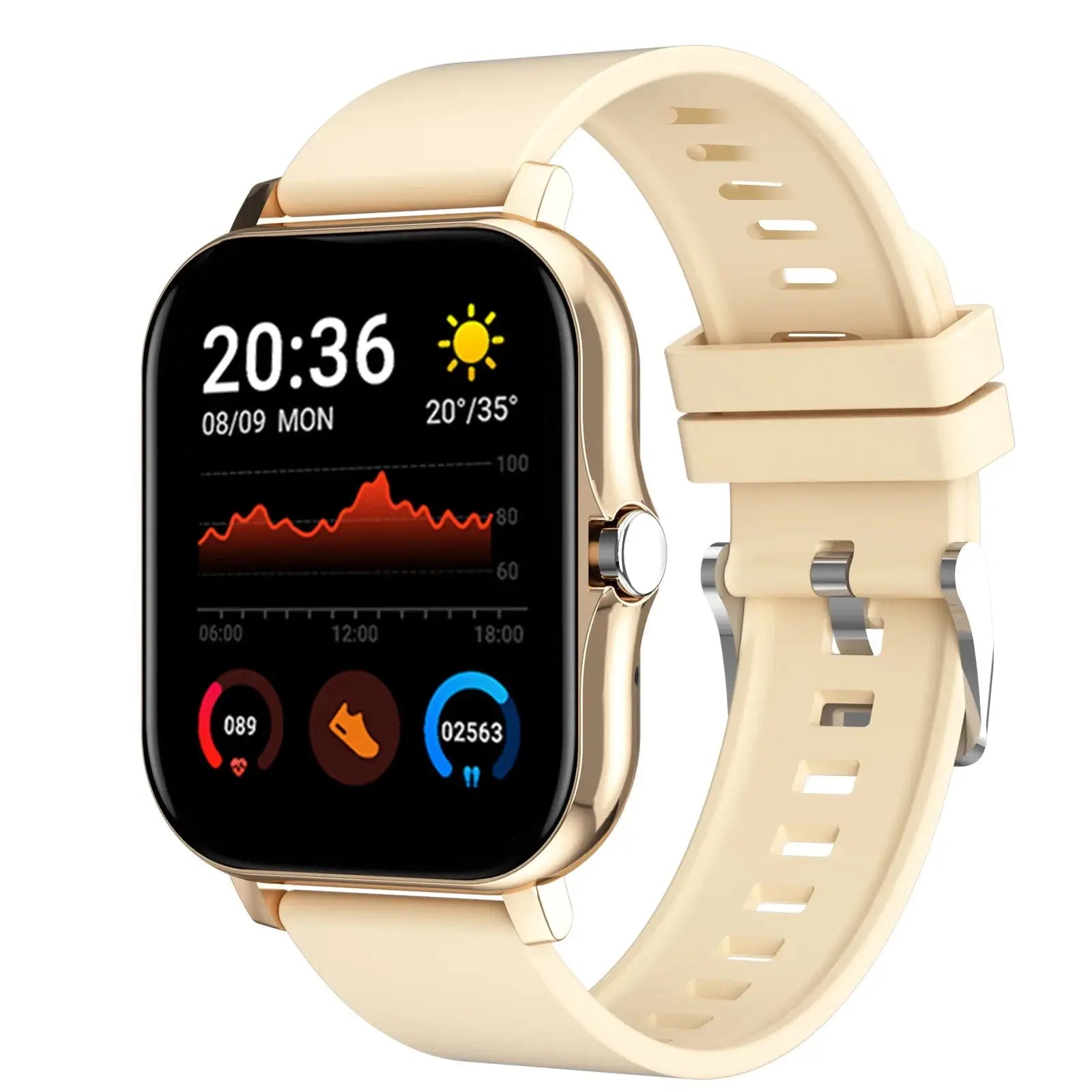 Smartwatch with multi-sport mode, calorie tracking, weather updates, message alerts, compatible with Android & iOS