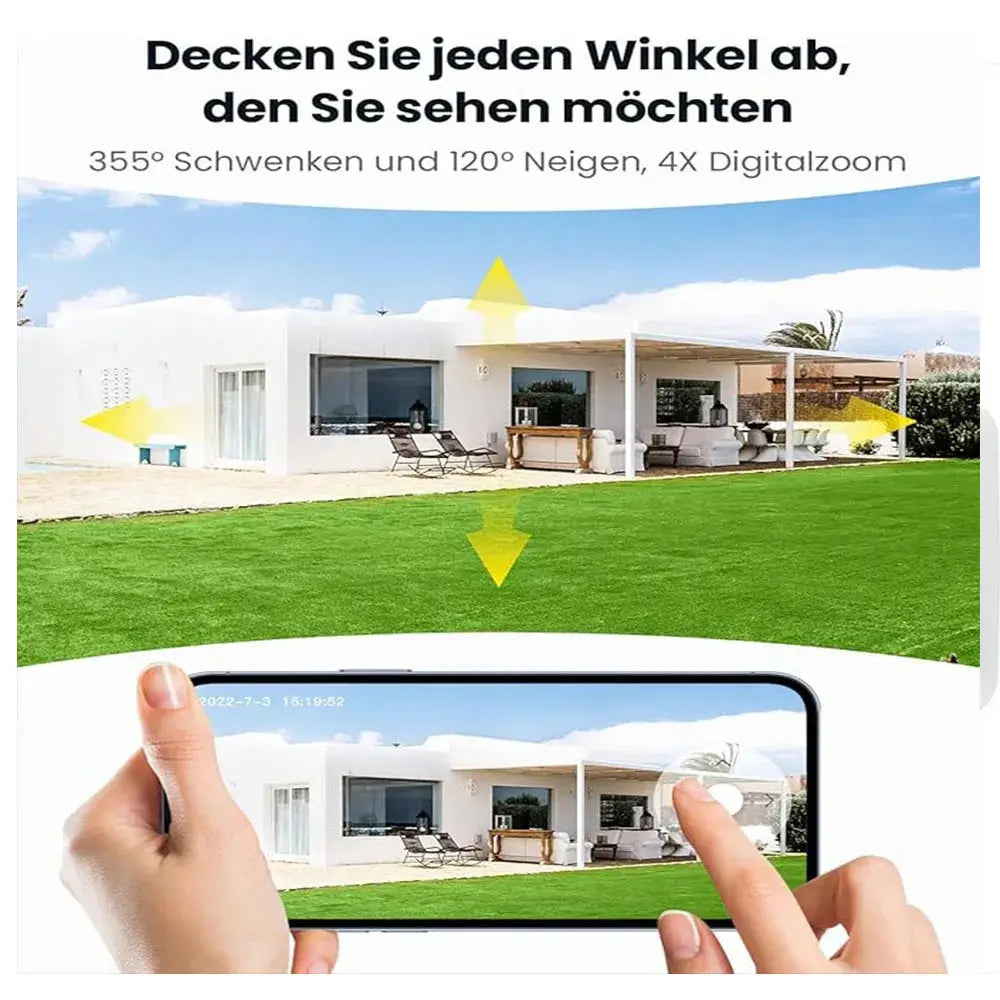 2K 3MP Outdoor Security Camera – Wireless Solar-Powered PTZ Cam with 360° View, Battery, and WiFi for Home Surveillance