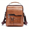 Tan leather men's shoulder bag with zipper pocket