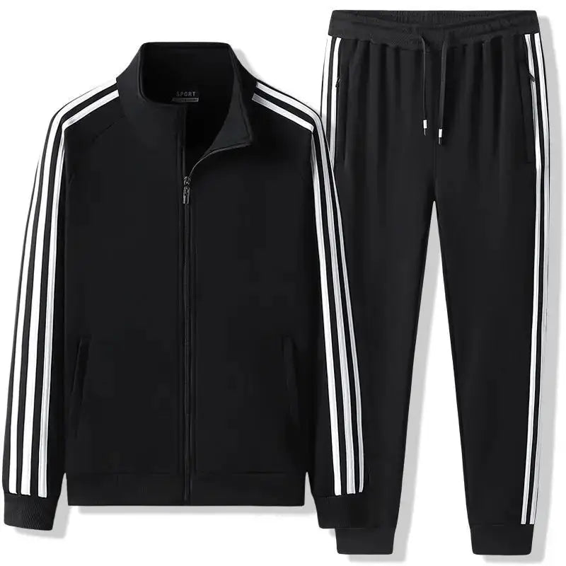 Casual sportswear set for spring and autumn, striped hoodie and pants, couple’s 2-piece running outfit
