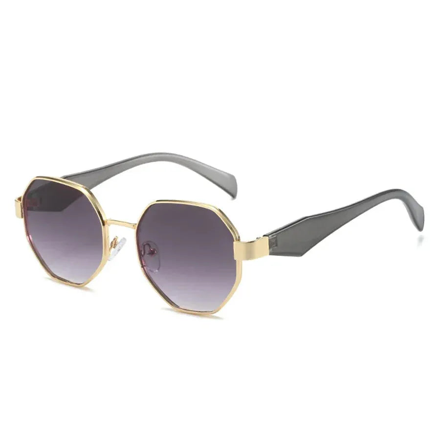 Retro Polygonal Sunglasses with Metal Frame and UV400 Lenses