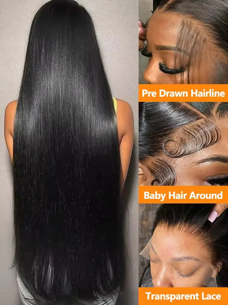HD Lace Frontal Wig 13x6 – 250 Density, Glueless 5x5 or 13x4 Closure, 30-40” Straight Human Hair