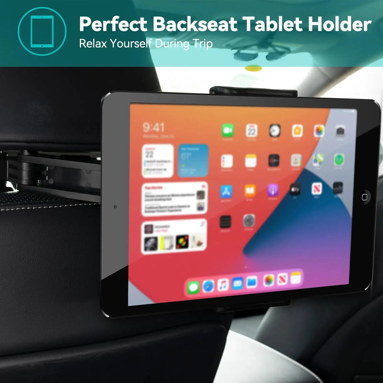 Flexible 360° rotating car headrest mount for tablets and phones, back seat holder for 4.5–10.5 inch devices