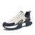 White and navy casual sneakers for men with chunky sole