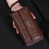 Brown PU zipper handbag for men with wrist strap