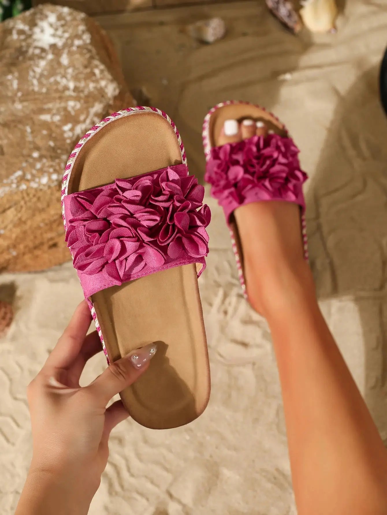 Women's Wedge Sandals Slip-On with Bowknot, Flat Gladiator Summer Slides for Casual Comfort