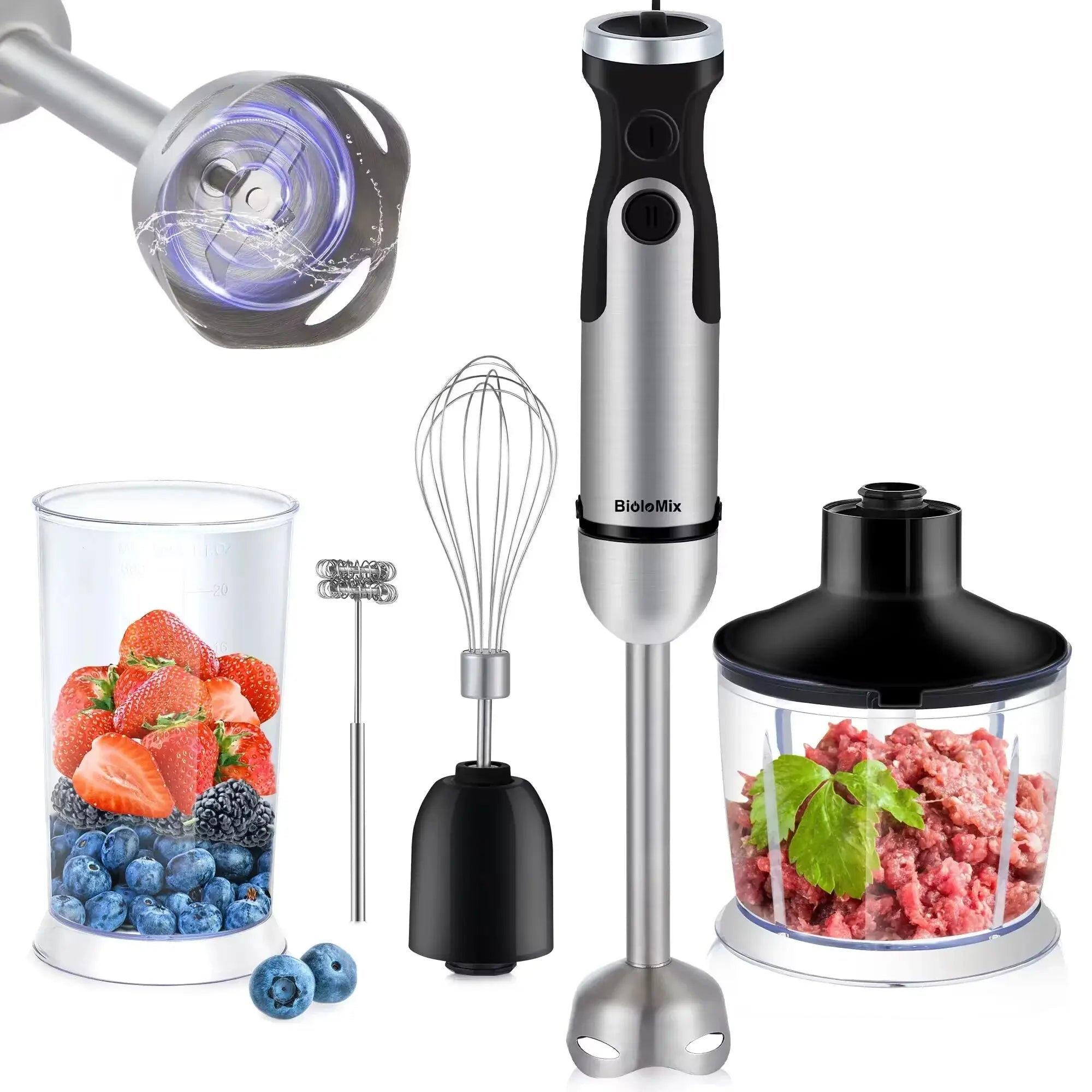 1200W Immersion Hand Blender 5-in-1 | Chopper, Whisk & Smoothie Cup for Vegetables & Meats