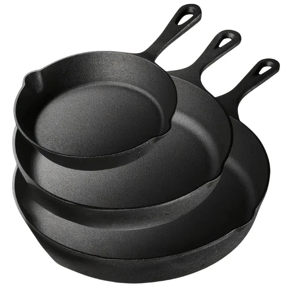 Cast Iron Skillet Set 3 Piece with Pre Seasoned Heavy Build