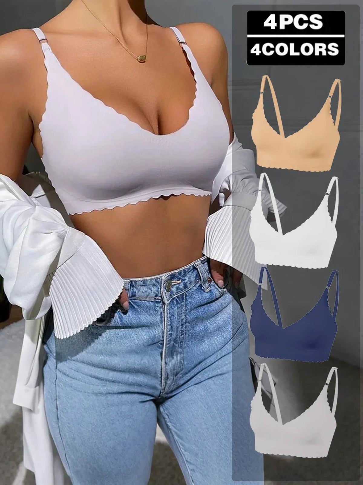 Bras 4 Pack Women Backless U Shape Seamless Push Up Fit