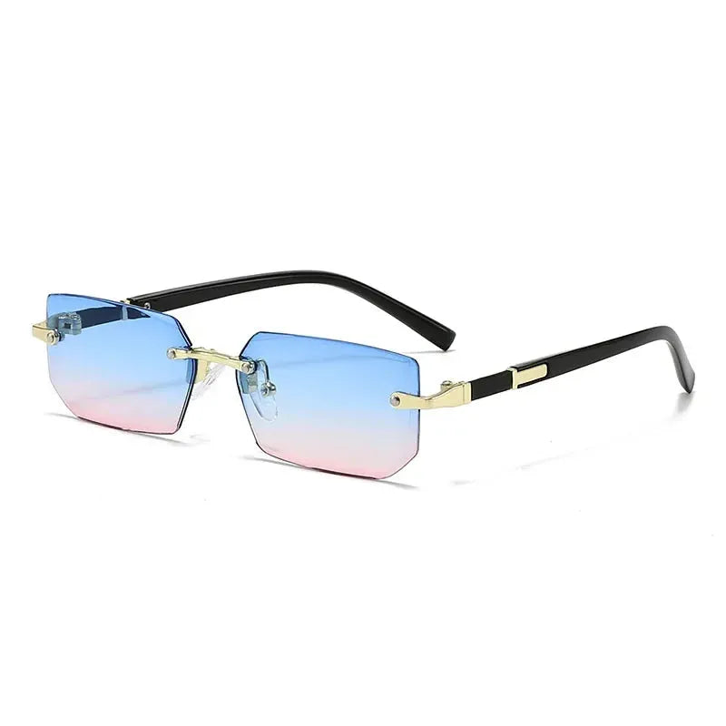 Unisex Rimless Rectangle Sunglasses with UV400 Mirror Lenses