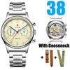 38mm chronograph watch with gooseneck, metal strap