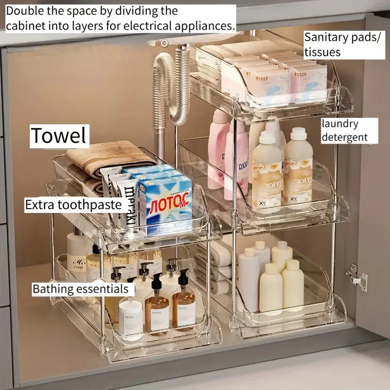 Pull Out Under Sink Organizer with Clear Shelves Design