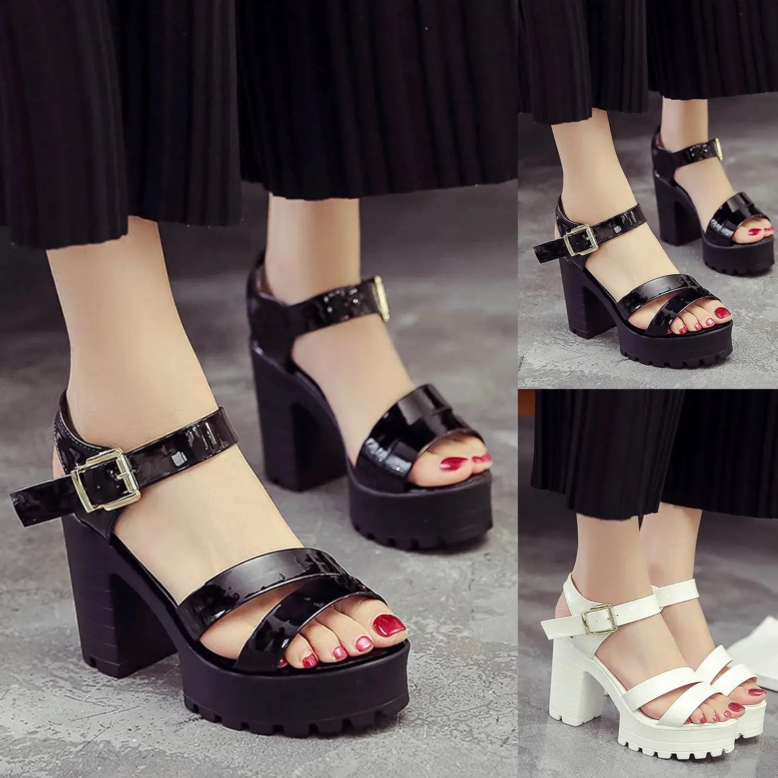 Women’s Summer Platform Sandals – Open Toe Square Heel Buckle Gladiator Shoes Rome Style