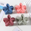 Pink and blue flower hair clips on white background