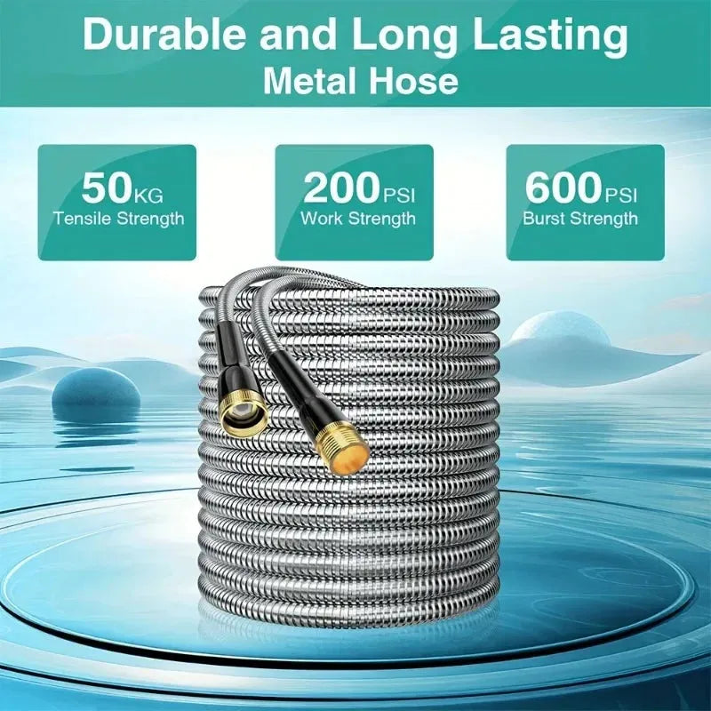 Stainless Steel Garden Hose With Adjustable Nozzle