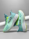 Light blue men's marathon running shoes with neon accents