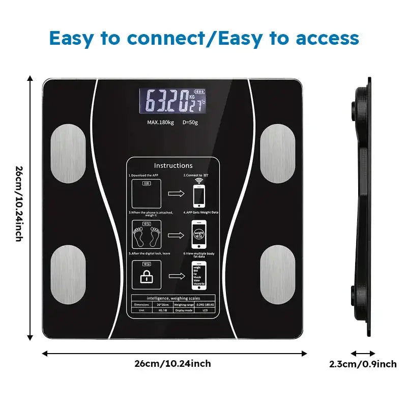 Smart Body Fat Scale LED Display Bluetooth Analyzer for Weight & Body Composition Tracking