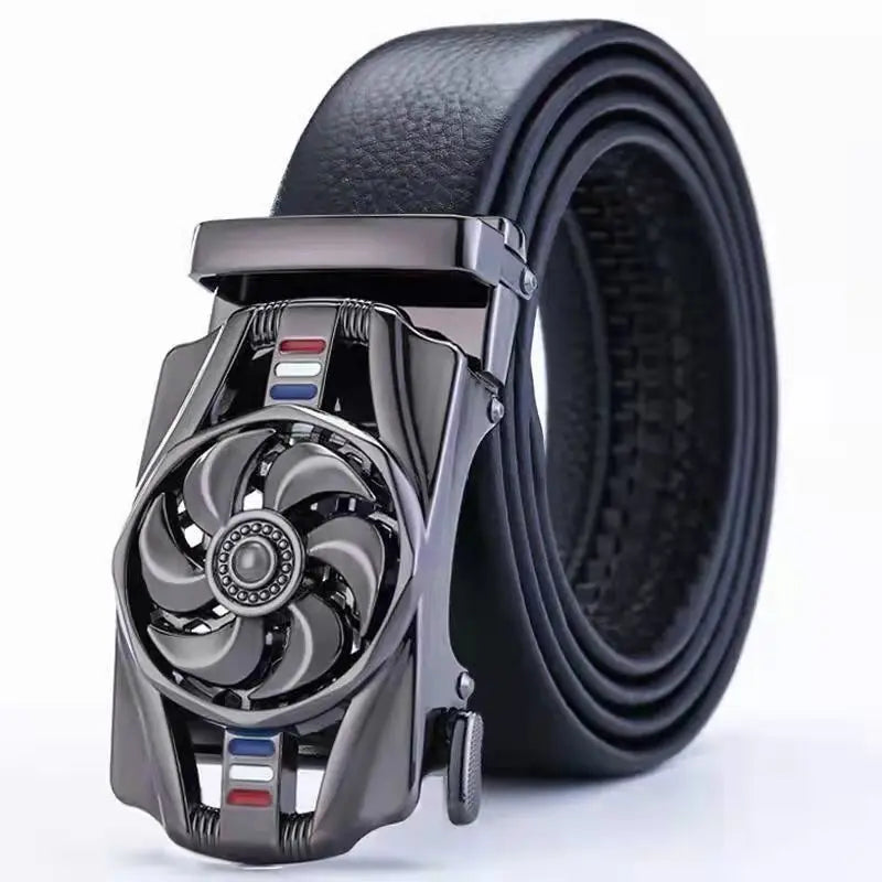 Black belt with stylish rotating buckle