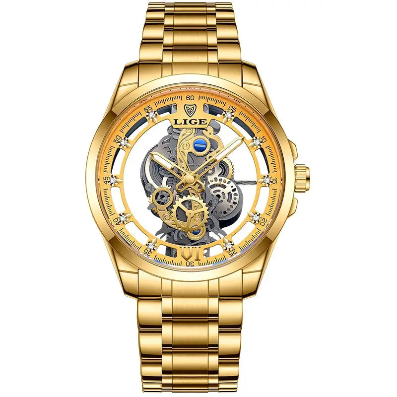 Men’s Skeleton  Watch Luxury Design Quartz Movement Waterproof Gift Box Included