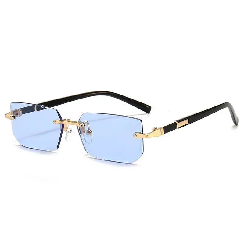 Unisex Rimless Rectangle Sunglasses with UV400 Mirror Lenses