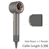 Gray hair dryer with single nozzle attachment