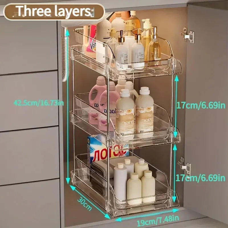 Pull Out Under Sink Organizer with Clear Shelves Design