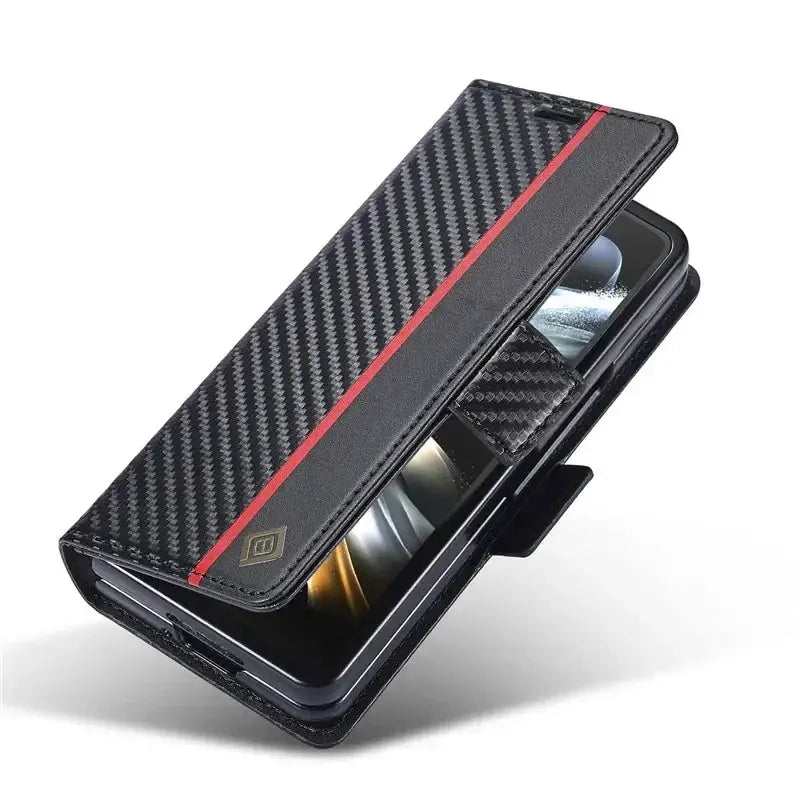 PU leather wallet case with carbon fiber design for Samsung Galaxy Z Fold 3/4/5/6, magnetic flip cover with stand function