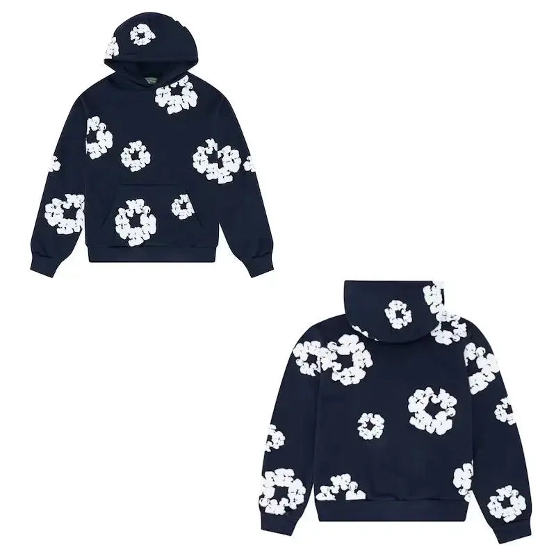 Unisex retro print hoodie, oversized casual pullover with long sleeves, daily wear sweatshirt