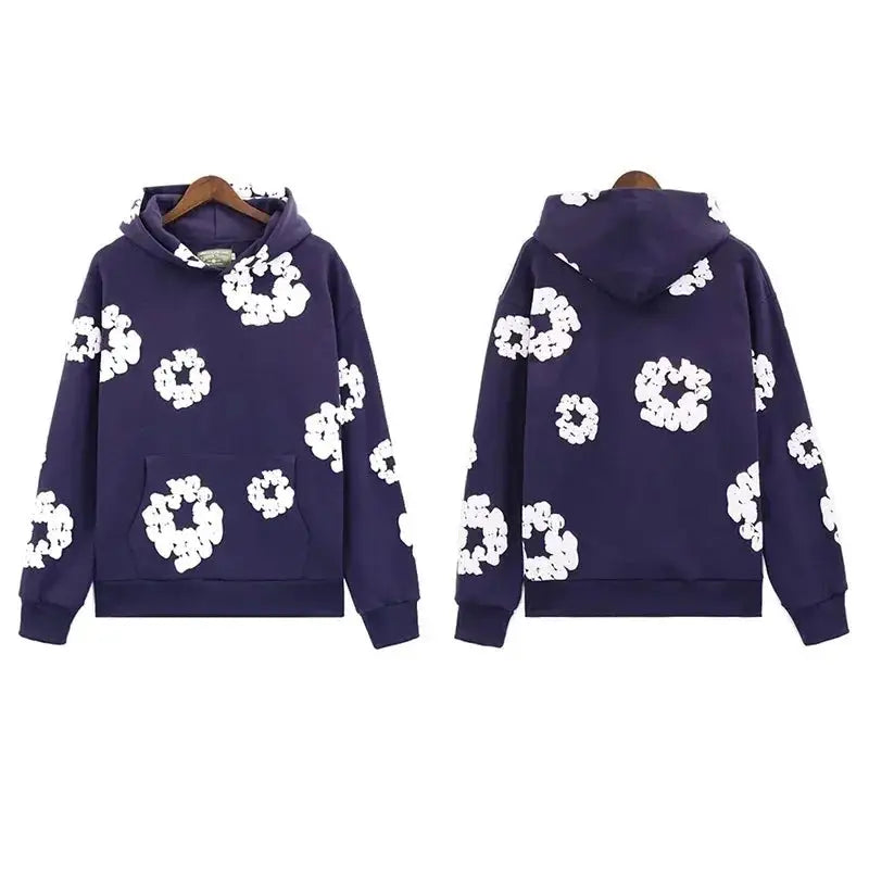 Unisex retro print hoodie, oversized casual pullover with long sleeves, daily wear sweatshirt
