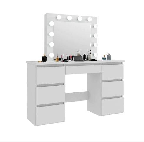 Large White Vanity Desk with Mirror LED