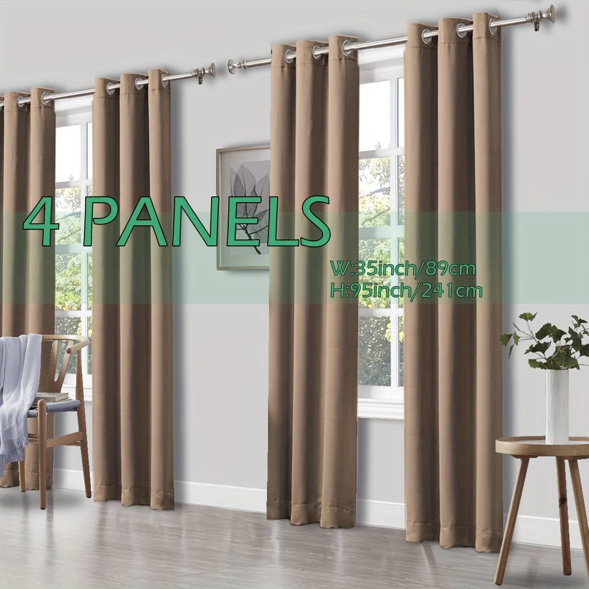 Set of 4 Thermal Blackout Curtains Triple Weave Solid Grommet Panels Insulated Patio Drapes for Complete Darkness & Comfort at Home or Office