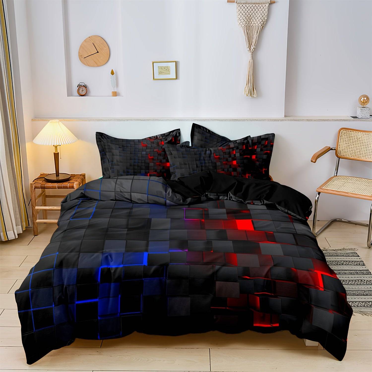 3-Piece Geometric Grid Duvet Cover Set – Multicolor Soft & Breathable Bedding, Hypoallergenic and Easy-Care for Bedroom or Guest Room