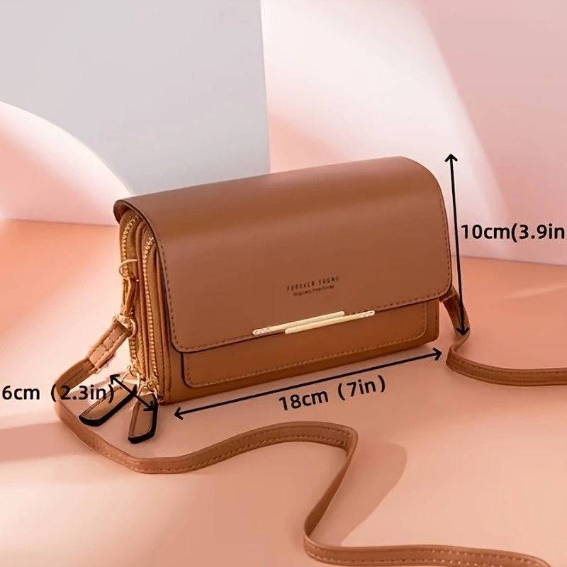 Women’s Square Crossbody Bag with Double Zipper Multi-Compartment PU Shoulder Bag with Card Slots & Detachable Strap for Phone, Coins & Daily Essentials