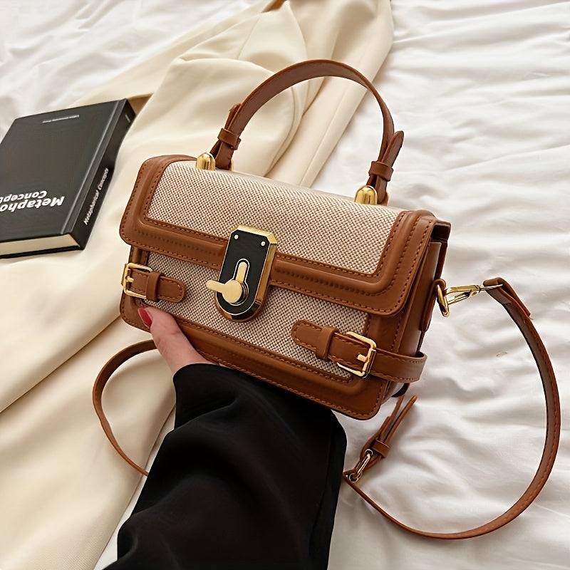 Vintage Black Crossbody Bag for Women Adjustable Strap, Flip-Top Closure, Polyester Lining for Everyday Use